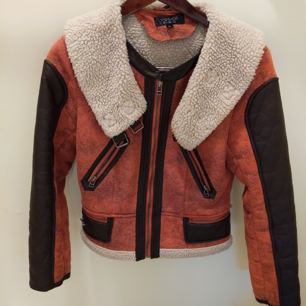 Topshop fleece lined biker jacket